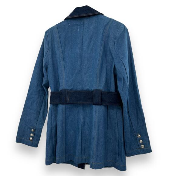 NEW Avec Les Filles Denim Military Jacket Small Blue Jean Cargo Belted Blazer - Picture 7 of 16